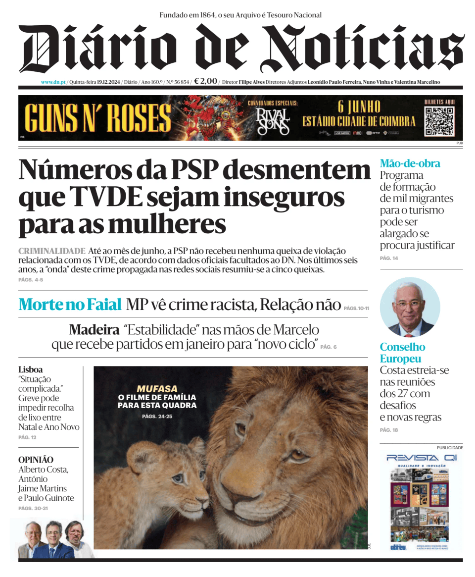 Prima-pagina-Diario de Noticias-edizione-di-oggi-20241219